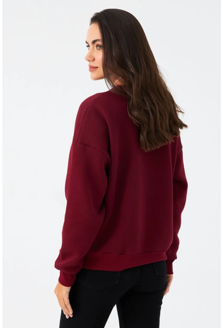 Kadın Bordo Baskılı Sweatshirt MPP6429