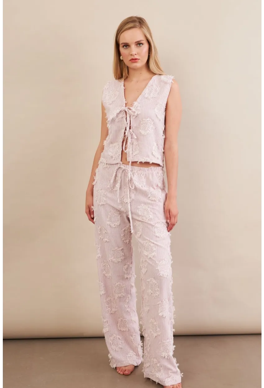 Kadın Bordo Çizgili Püsküllü Alt Üst Takım MOD2517