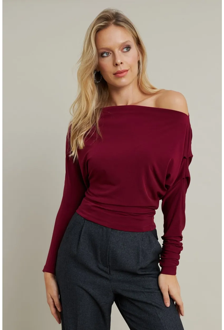 Kadın Bordo Degaje Yaka Bluz DMR382-1