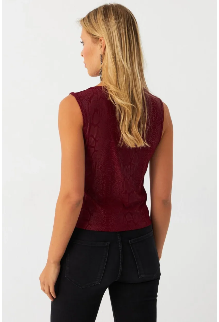 Kadın Bordo Degaje Yaka Kolsuz Bluz LPP1297