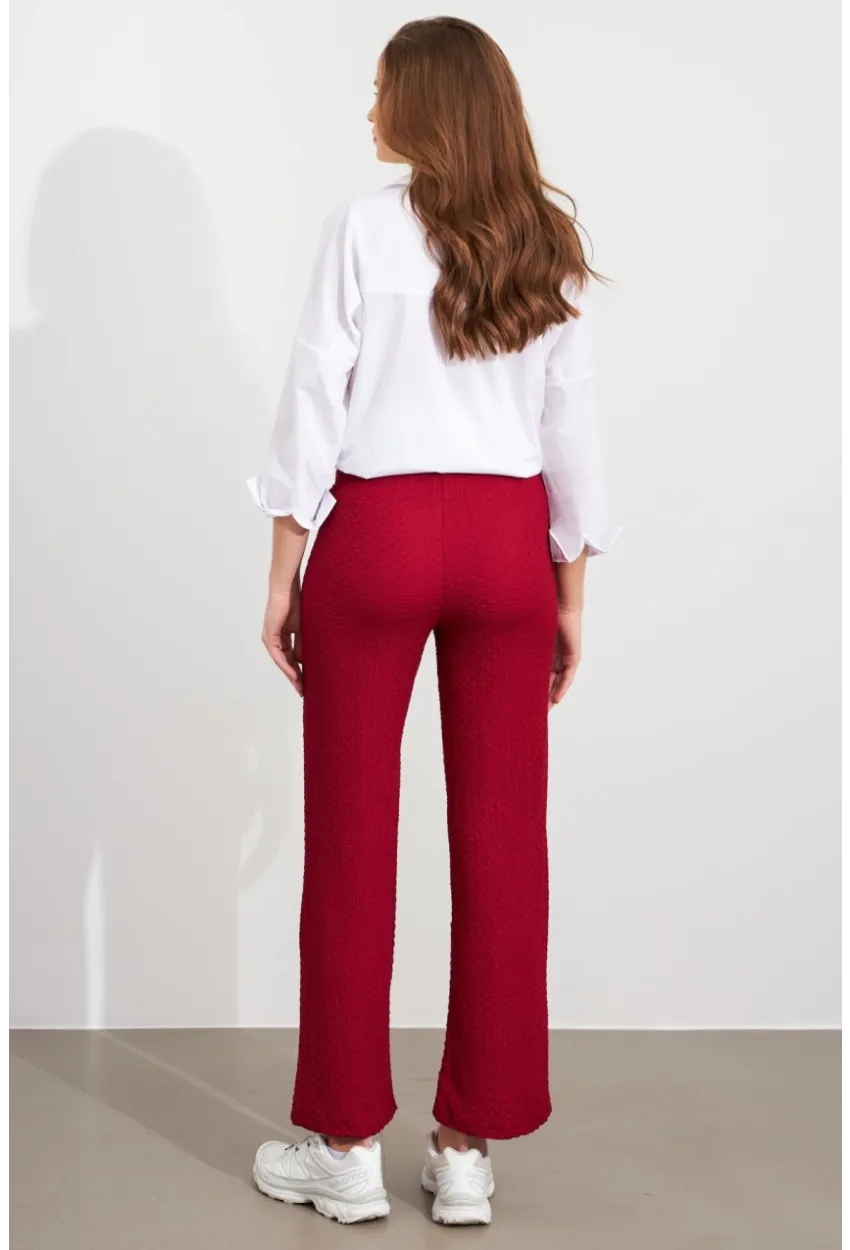 Kadın Bordo Gofre Pantolon ZH326