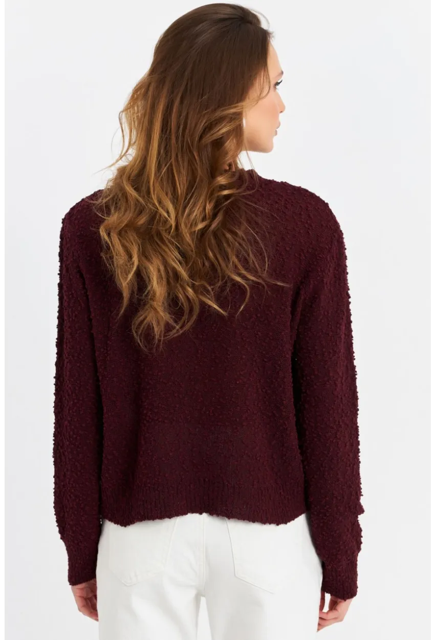 Kadın Bordo İpli Triko Hırka YV323