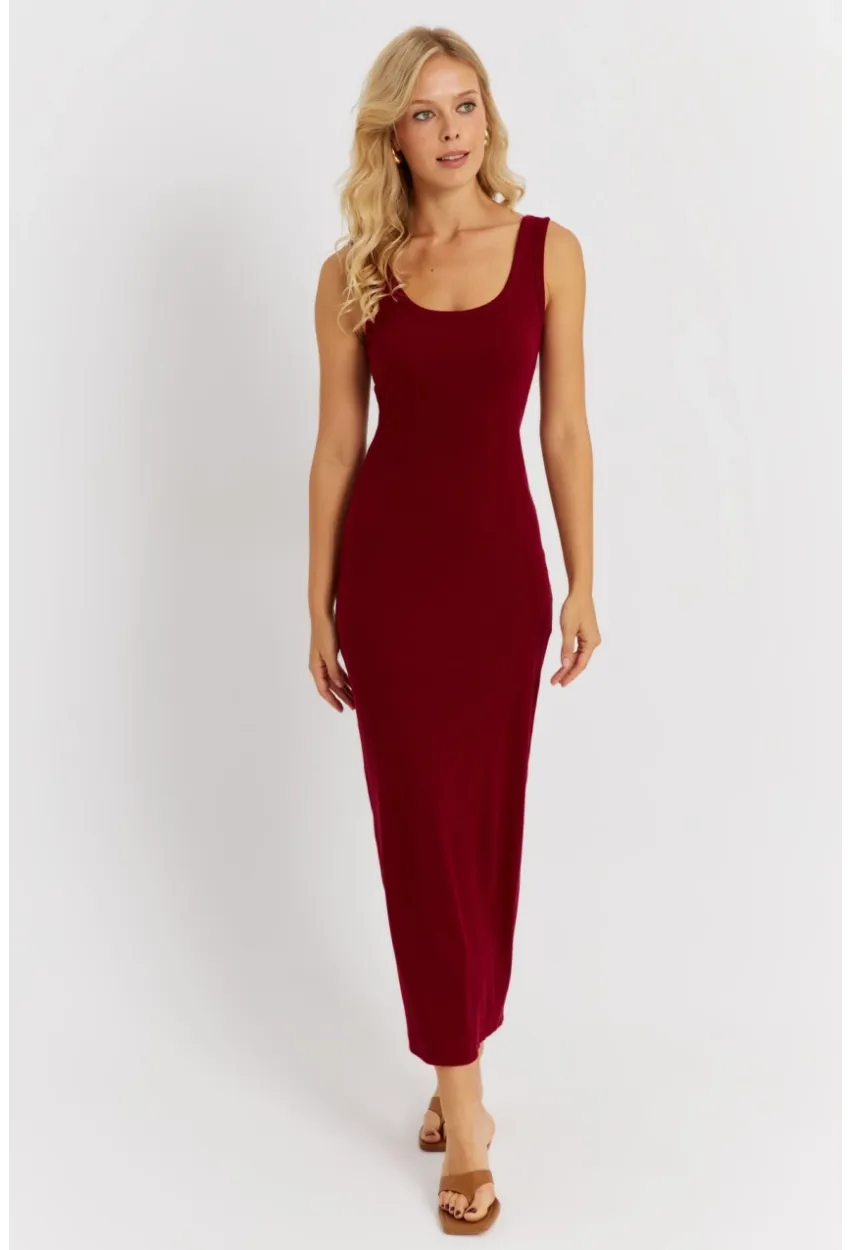 Kadın Bordo Kaşkorse Midi Elbise MK26