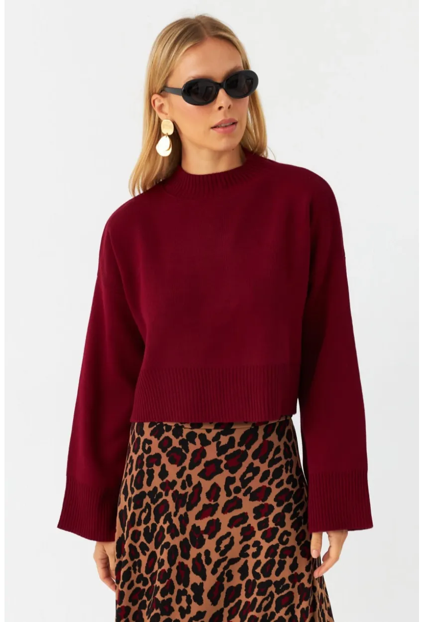 Kadın Bordo Kısa Kazak YİL559