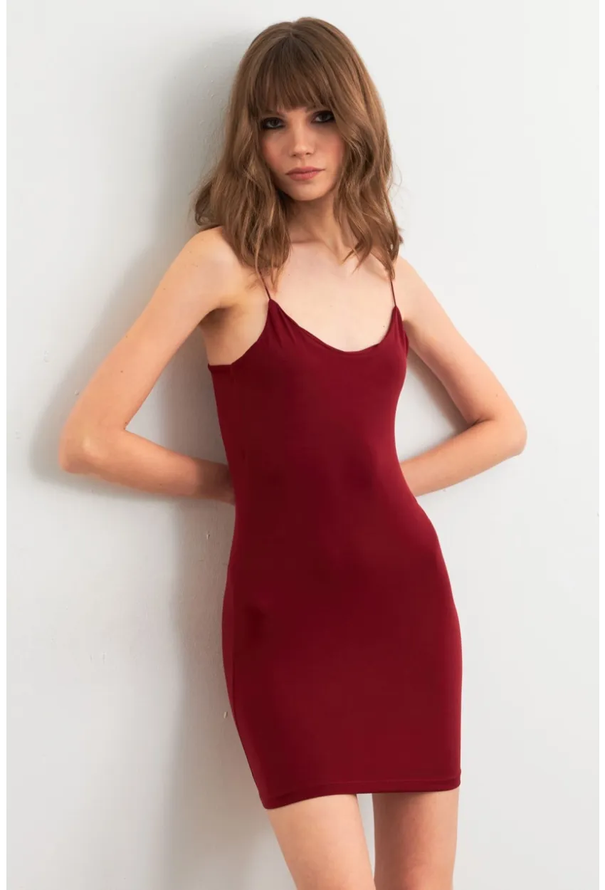 Kadın Bordo Maxi Elbise MEN2059