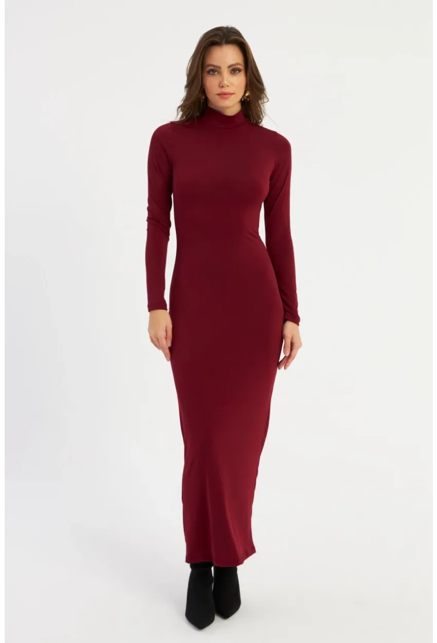 Kadın Bordo Maxi Elbise MLİK100