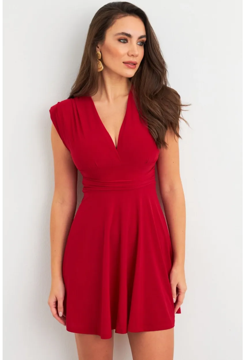 Kadın Bordo Omuzları Vatkalı Kruvaze Mini Elbise ELT3678