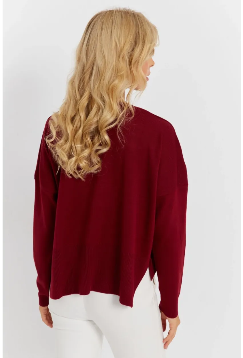 Kadın Bordo Önü Kısa Triko Kazak YİL551