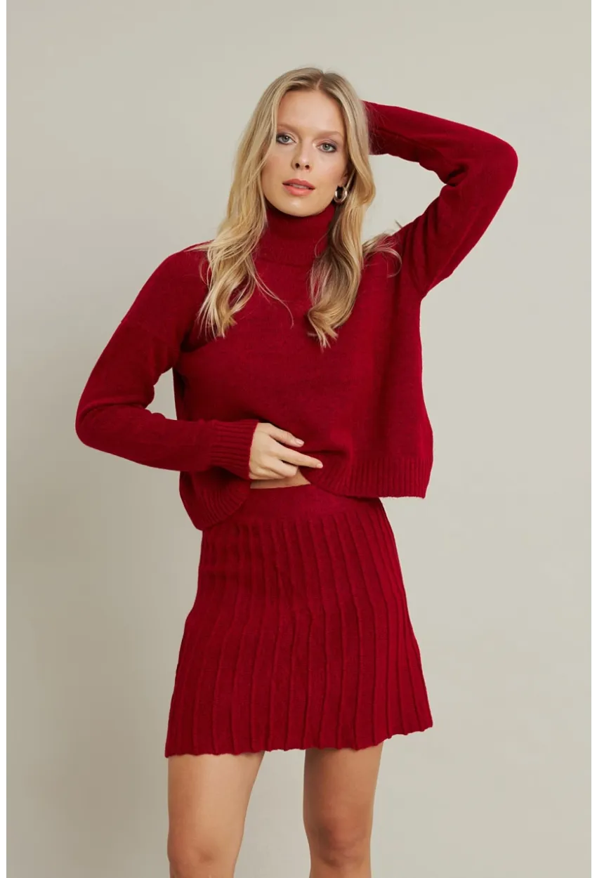 Kadın Bordo Pileli Etekli Alt Üst Takım ELT12001