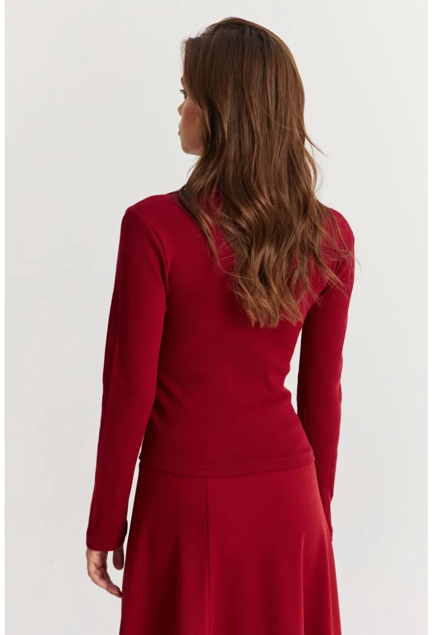 Kadın Bordo Polo Yaka Kaşkorse Bluz LON3006