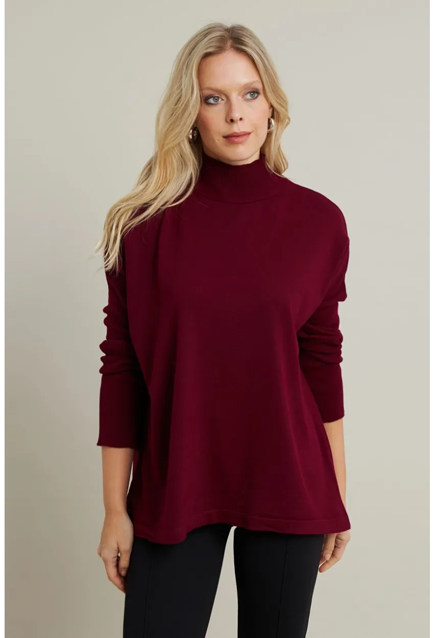 Kadın Bordo Salaş Triko Bluz YV289