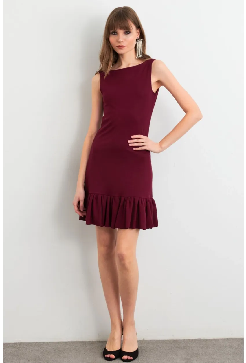 Kadın Bordo Sırtı Açık Mini Elbise HOR0050