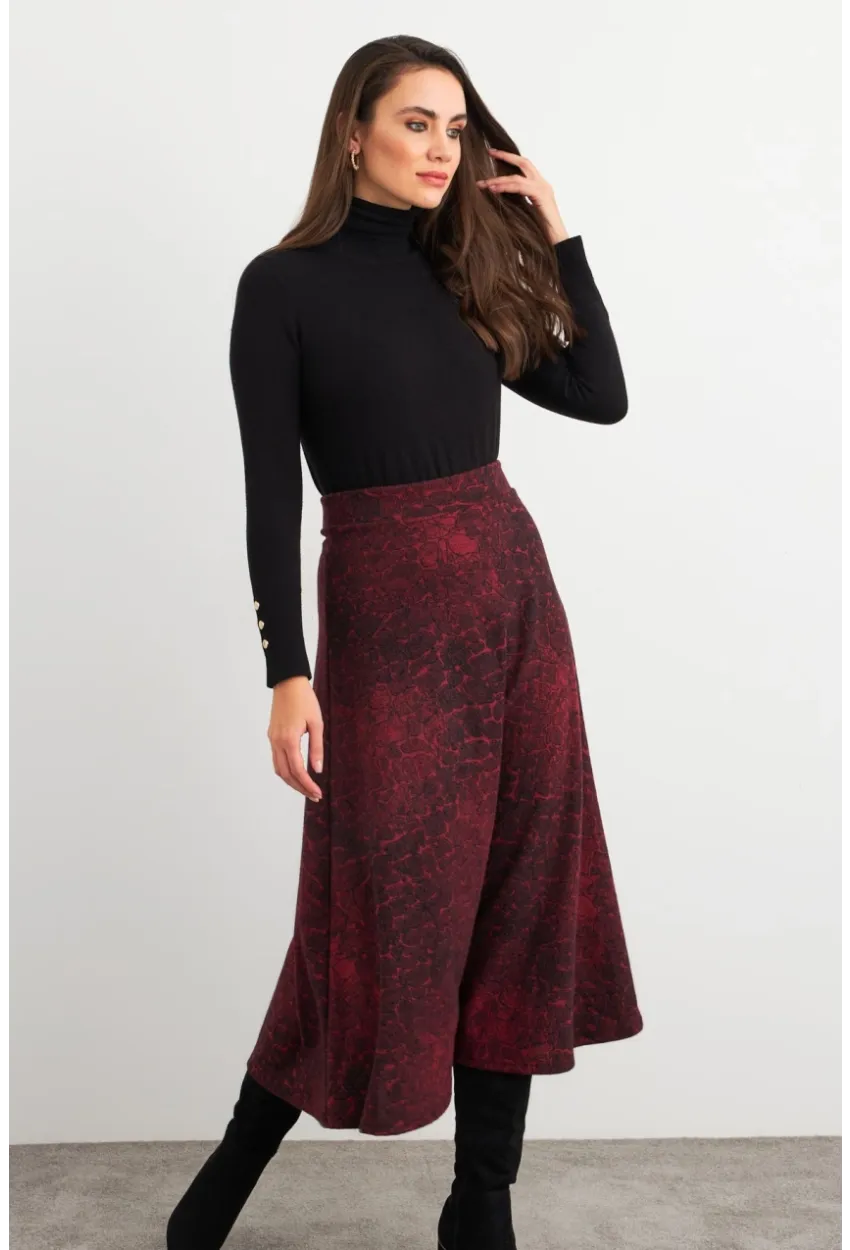 Kadın Bordo-Siyah Desenli Çan Etek MLON3007