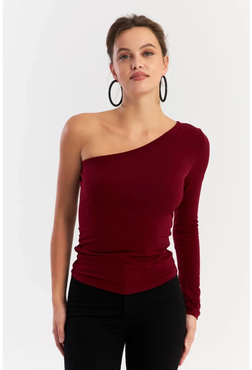 Kadın Bordo Tek Kol Bluz HOR37
