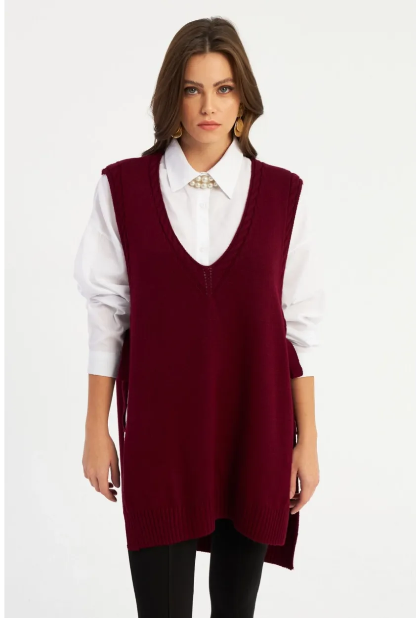 Kadın Bordo Triko Süveter MYV103