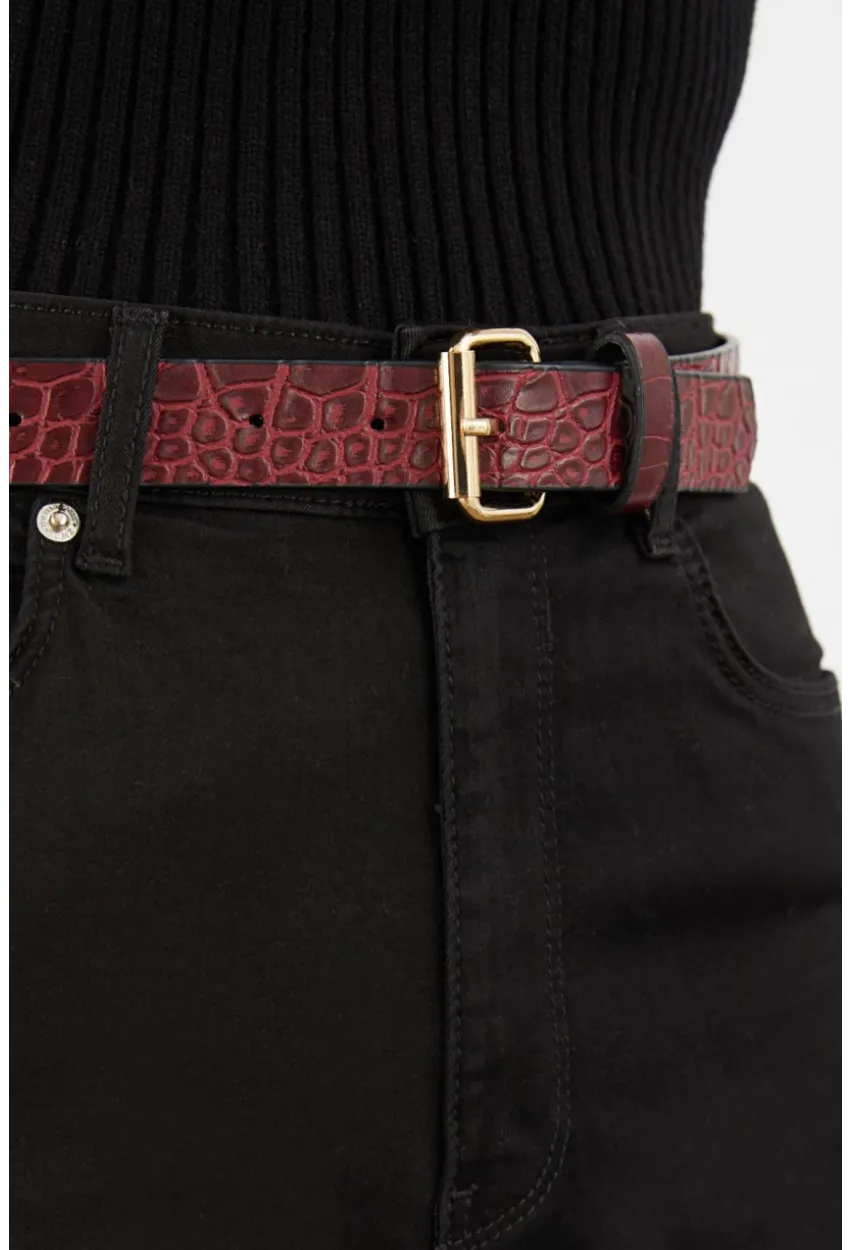 Kadın Bordo Yılan Desenli Kemer BE599