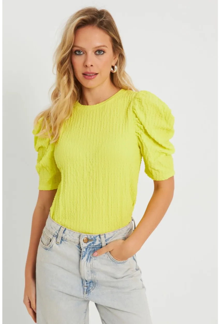 Kadın Bürümcük Bluz Neon Sarı AYD282