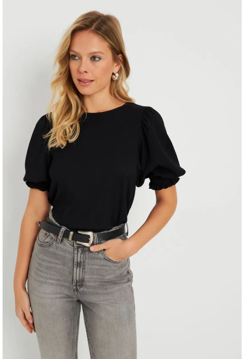 Kadın Bürümcük Bluz Siyah AYD285