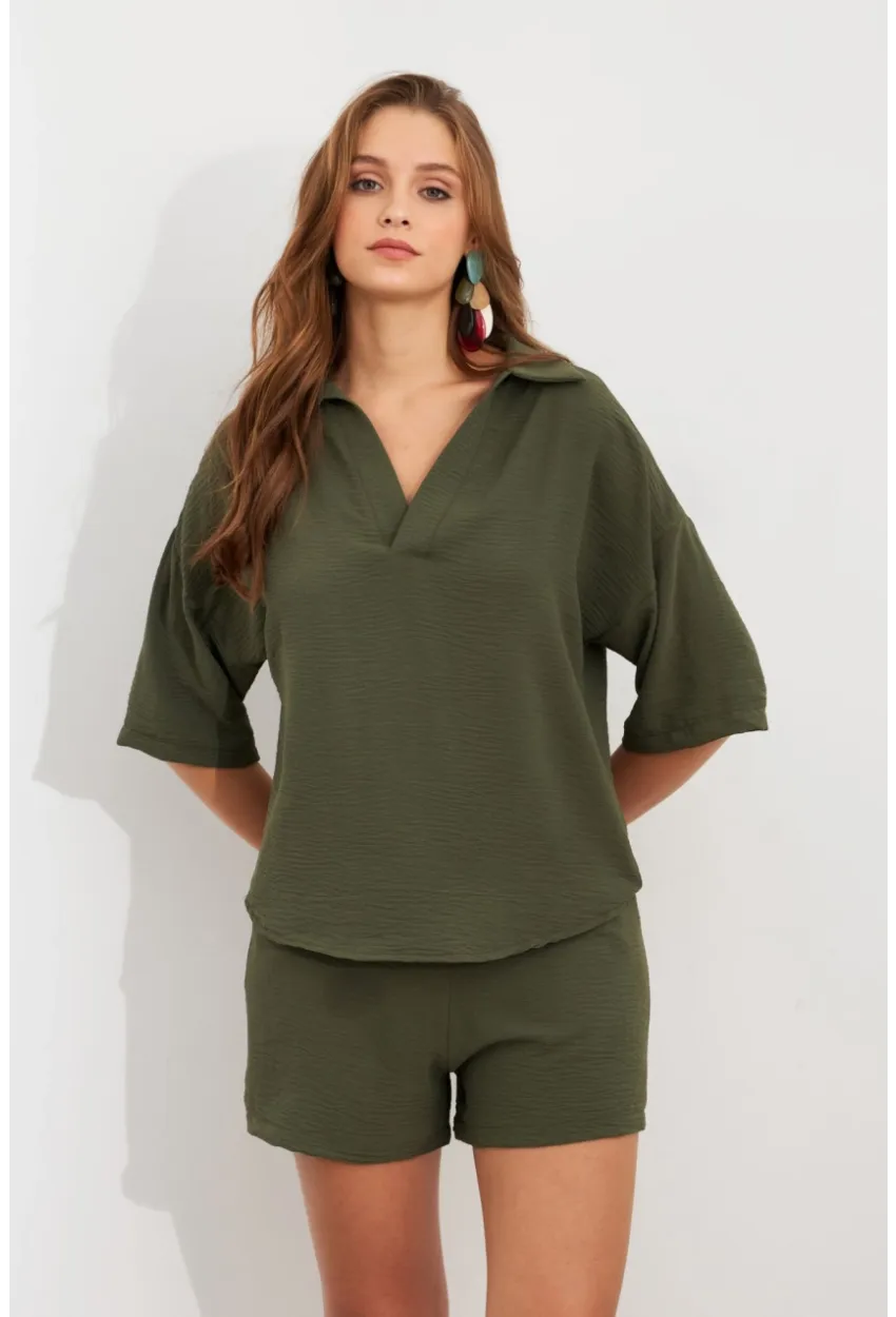 Kadın Çağla Yeşili Aerobin Şort Takım Q1005
