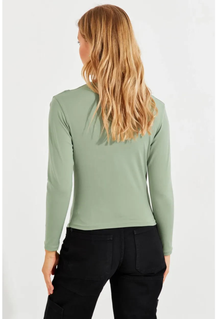 Kadın Çağla Yeşili Degaje Yaka Bluz LPP1234