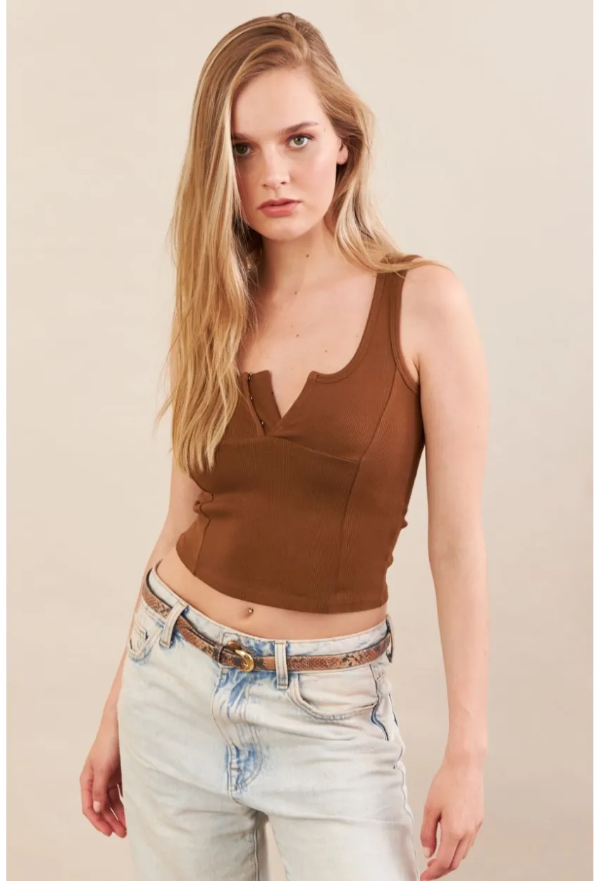 Kadın Camel Agraflı Kısa Bluz ZH167