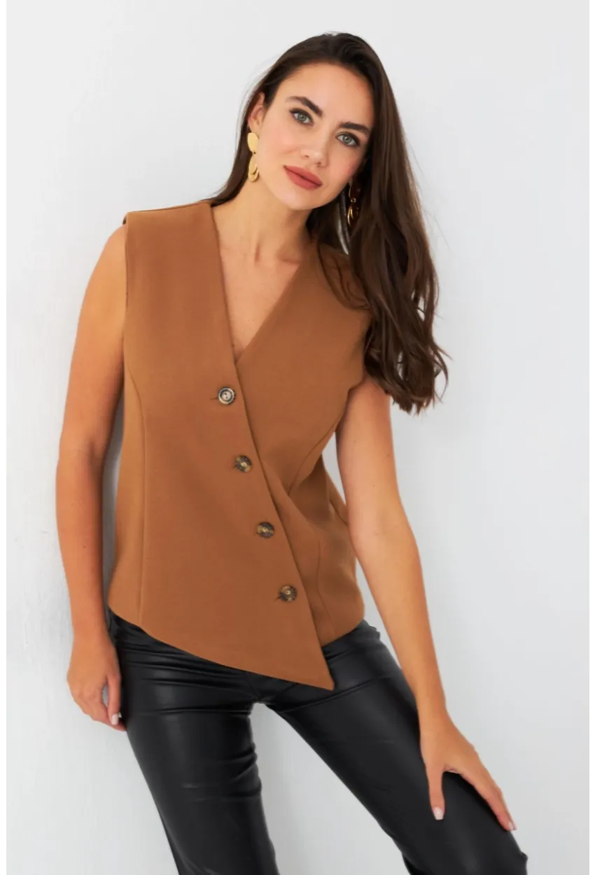 Kadın Camel Astarlı Asimetrik Yelek RAD50102