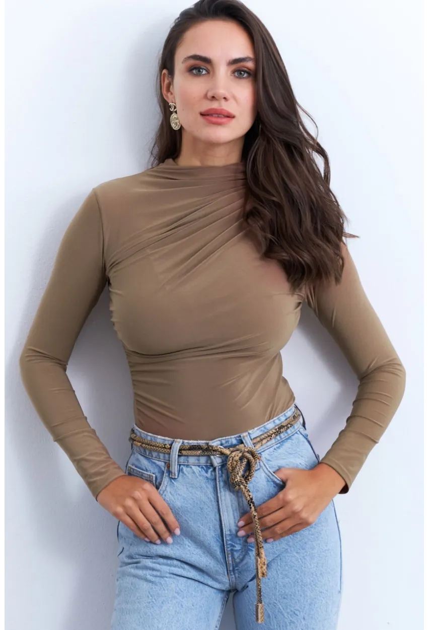 Kadın Camel Büzgülü Bluz LPP1279