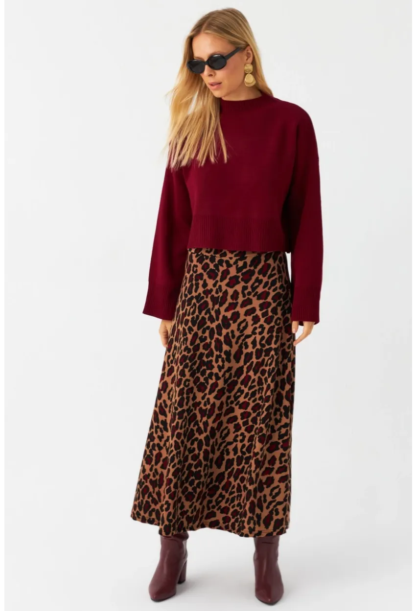 Kadın Camel Desenli Çan Etek LON3007