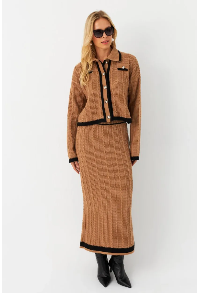 Kadın Camel İkili Alt Üst Triko Takım NUV34