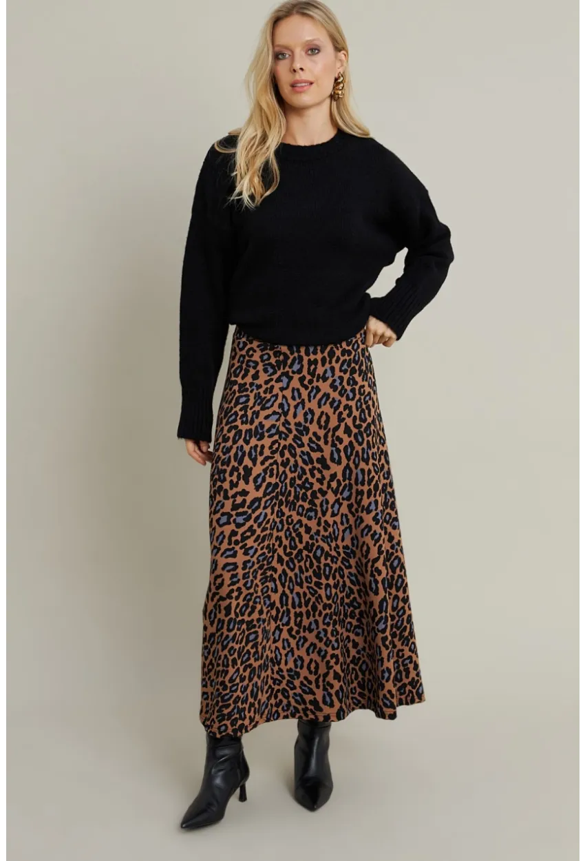 Kadın Camel-İndigo Desenli Çan Etek MLON3007