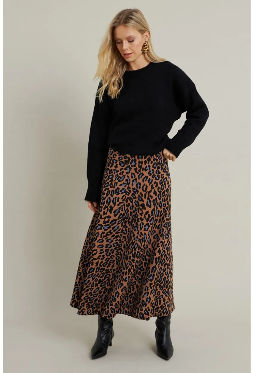 Kadın Camel-İndigo Desenli Çan Etek MLON3007