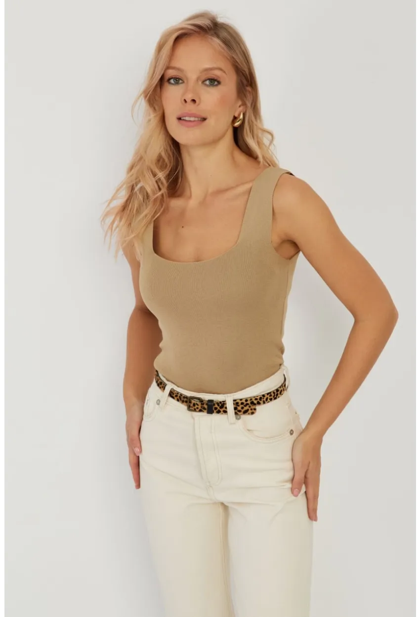 Kadın Camel Kare Yaka Triko Bluz YV80