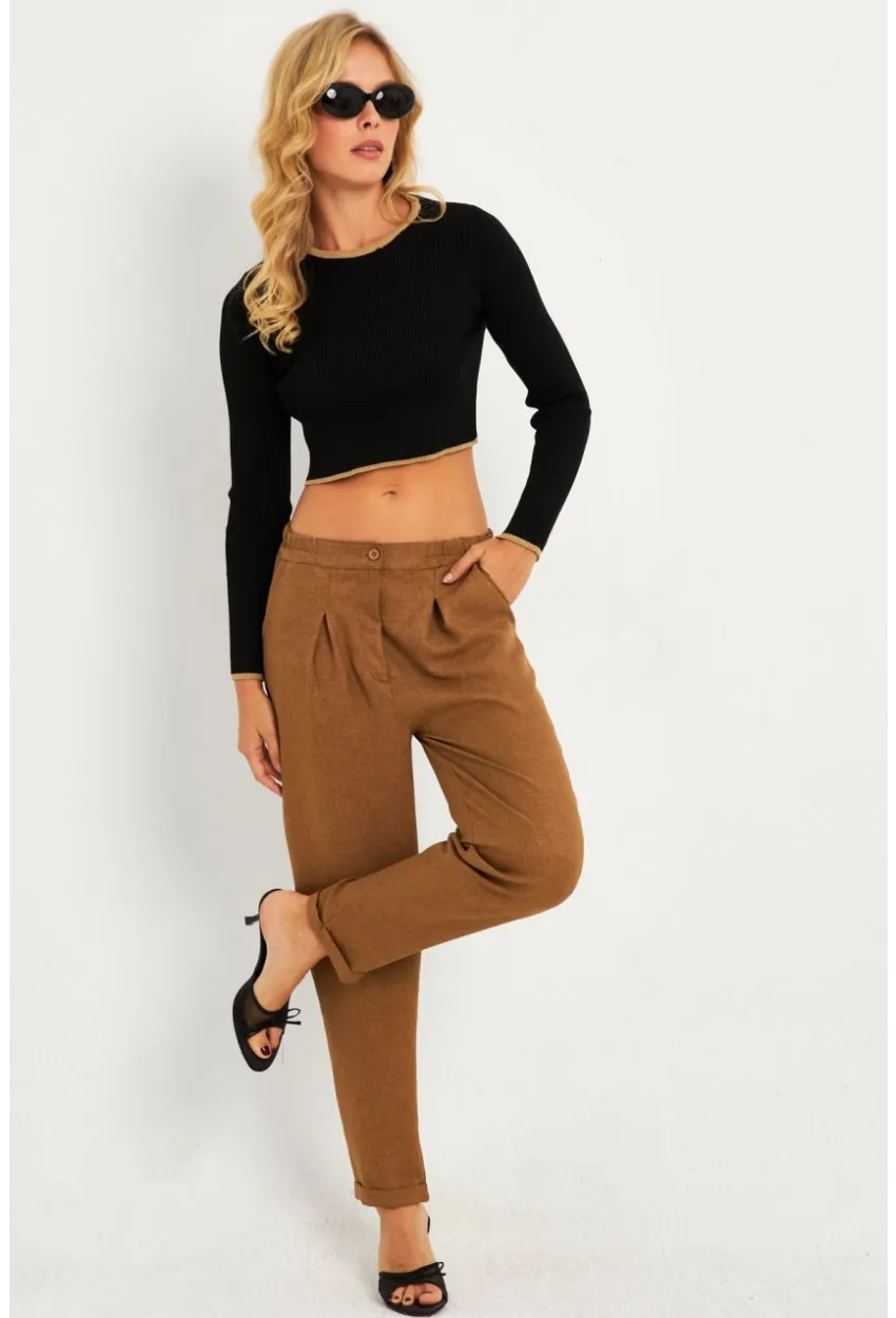 Kadın Camel Keten Pantolon DMR340