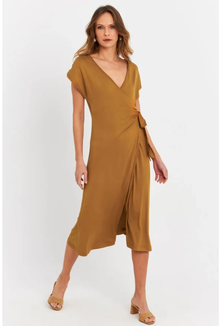 Kadın Camel Kruvaze Midi Elbise EY3044