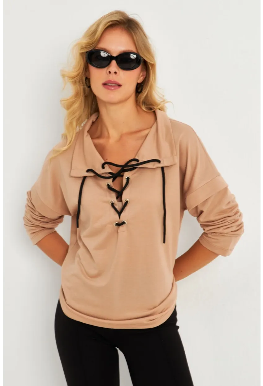 Kadın Camel Kuşgözlü Sweatshirt TF04