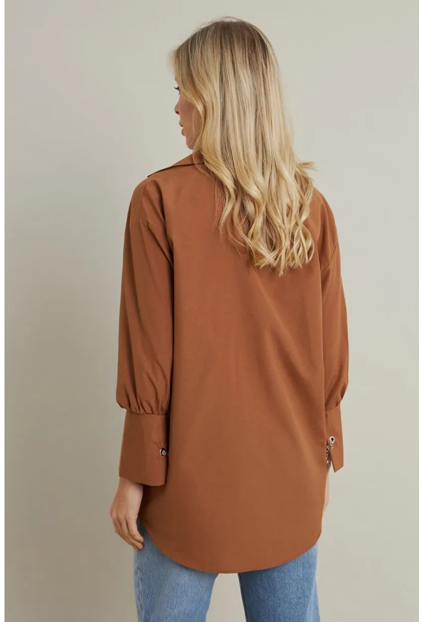 Kadın Camel Metal Detaylı Gömlek ASF13