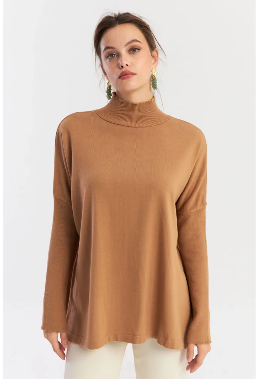 Kadın Camel Salaş Triko Bluz YV289