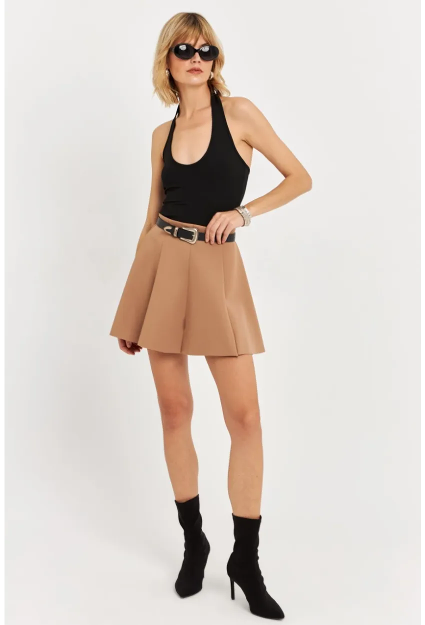 Kadın Camel Scuba Pilili Mini Etek DAF3204