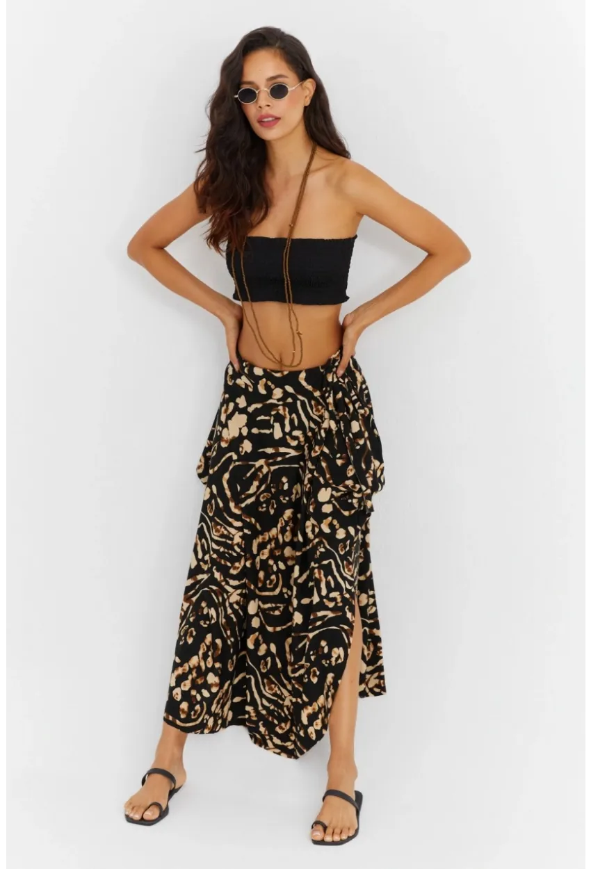 Kadın Camel-Siyah Asimetrik Etek LV81