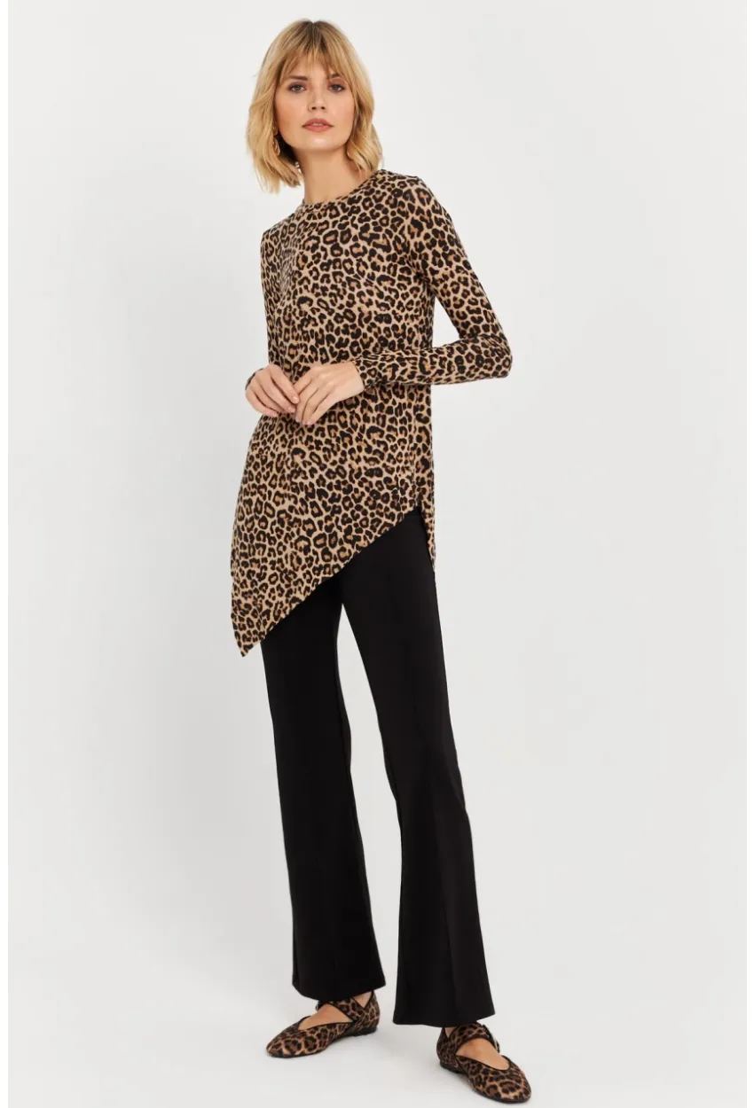Kadın Camel-Siyah Asimetrik Leopar Tunik MLPP1186-1