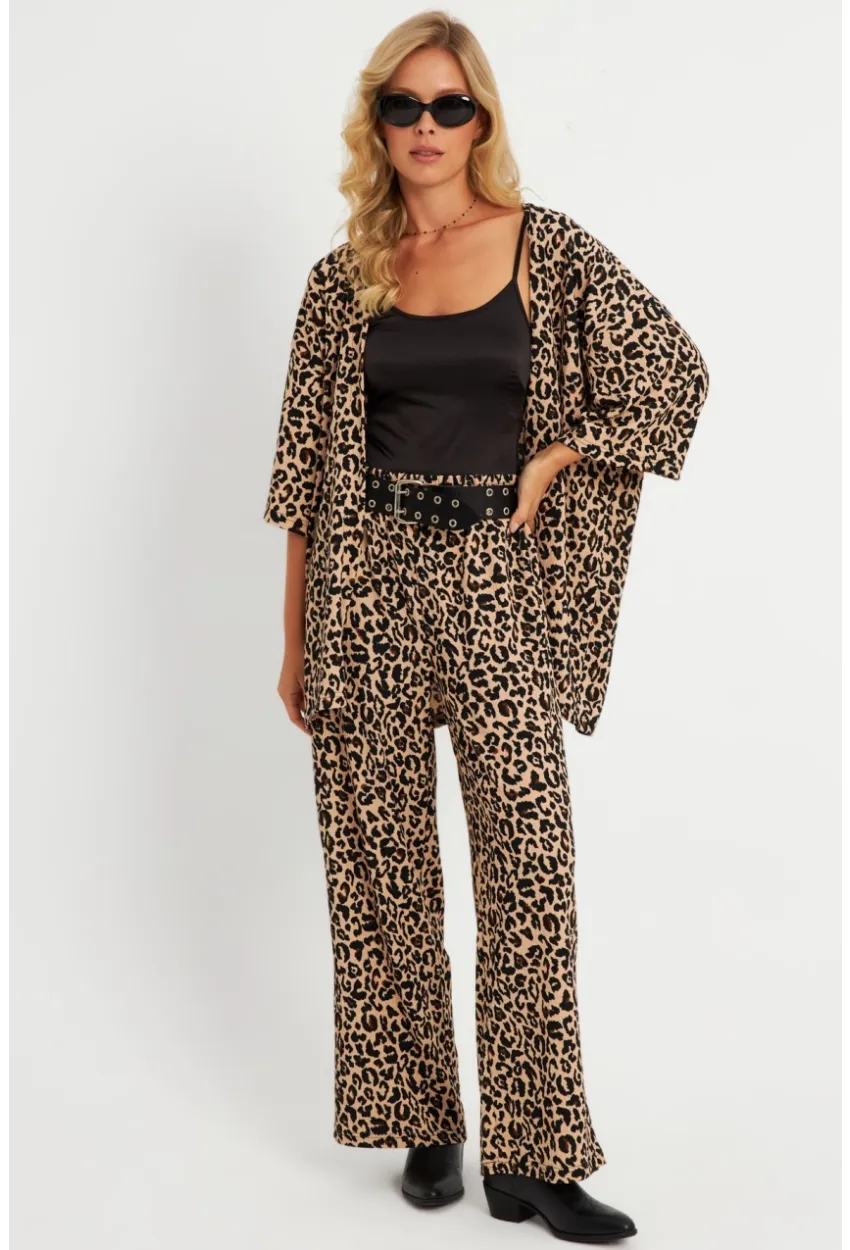 Kadın Camel-Siyah  Desenli Bürümcük Alt Üst Takım LON3004