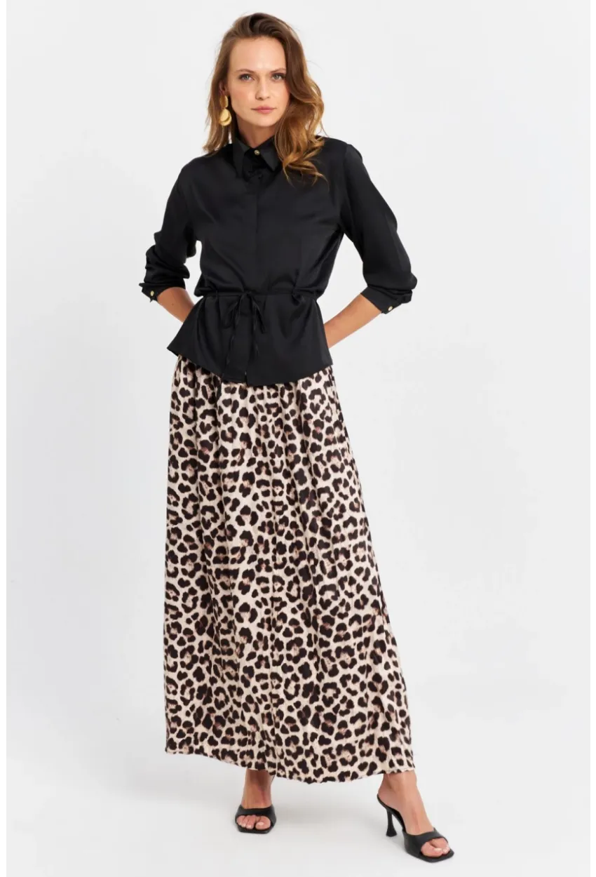 Kadın Camel-Siyah Saten Etek MCAR1105