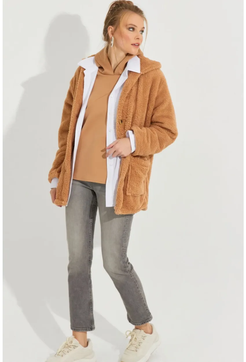 Kadın Camel Teddy Ceket Q980
