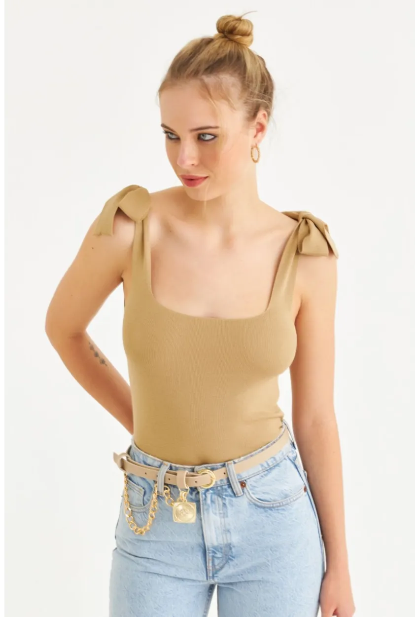 Kadın Camel Triko Bluz YV236