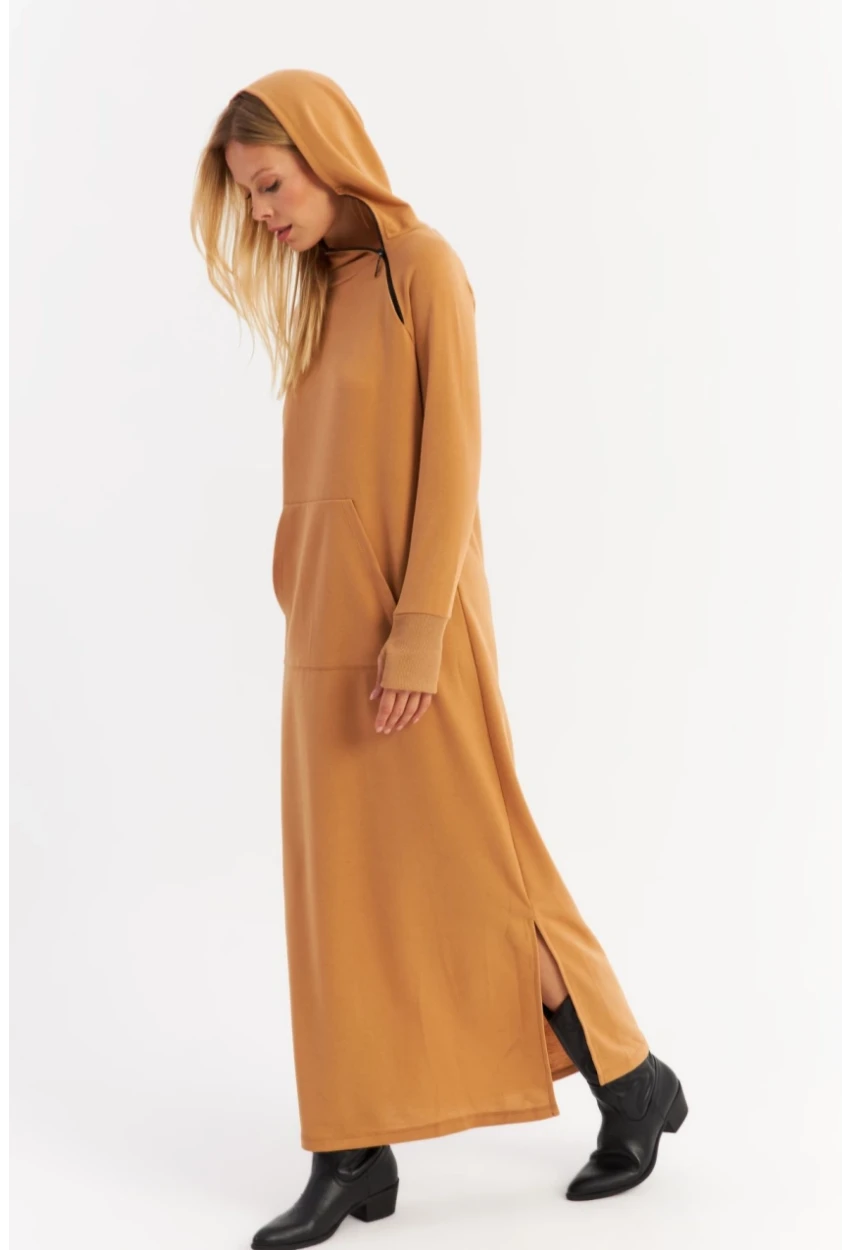 Kadın Camel Yakası Fermuarlı Maxi Sweat Elbise MTF12