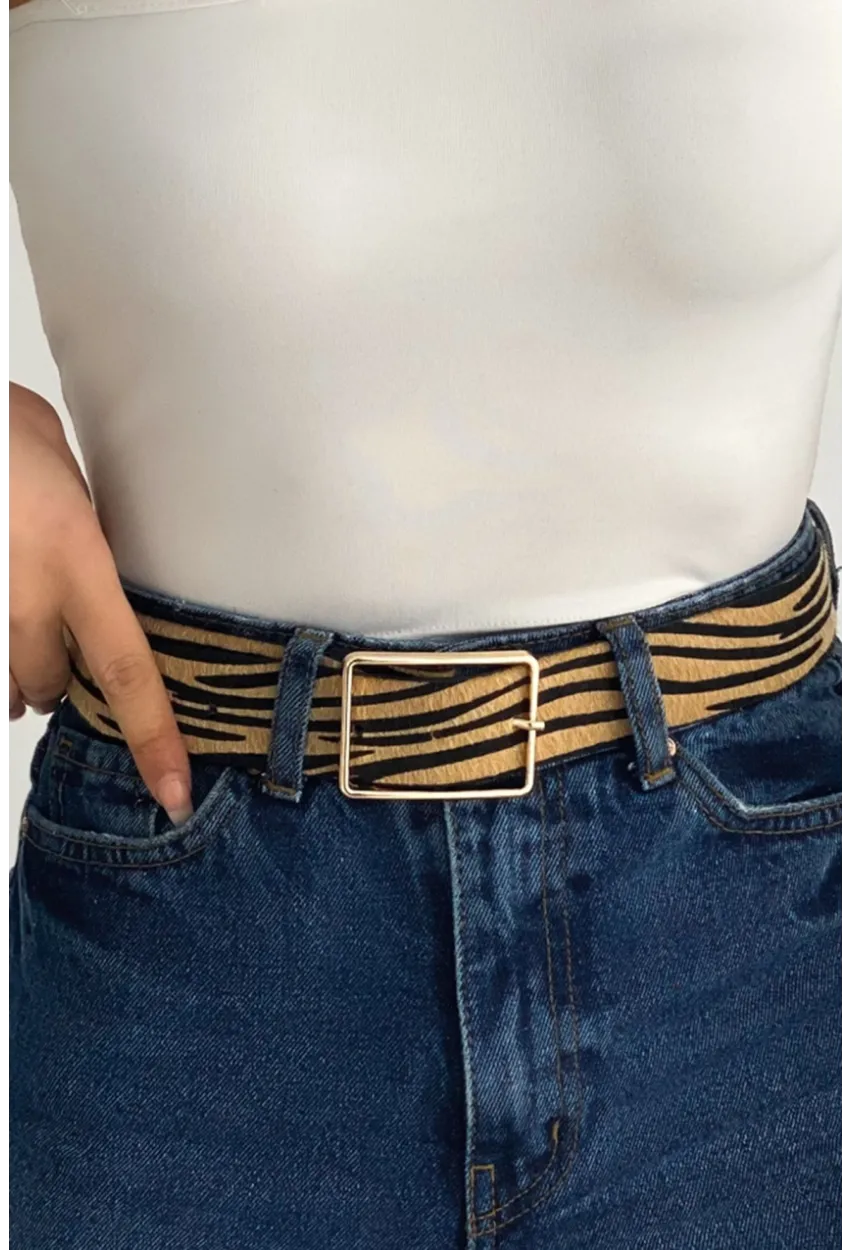 Kadın Camel Zebra Desen Kemer BE608