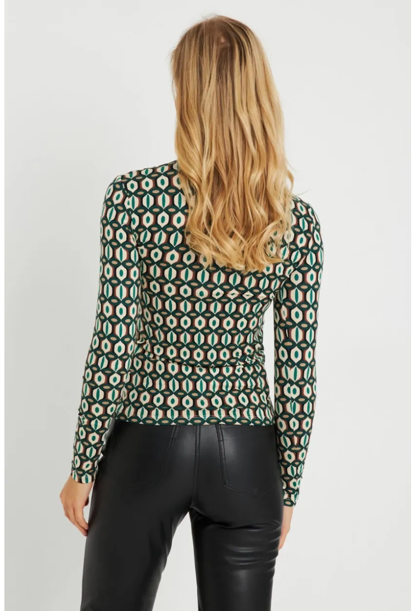 Kadın Desenli Bluz Ekru-Yeşil AYD288