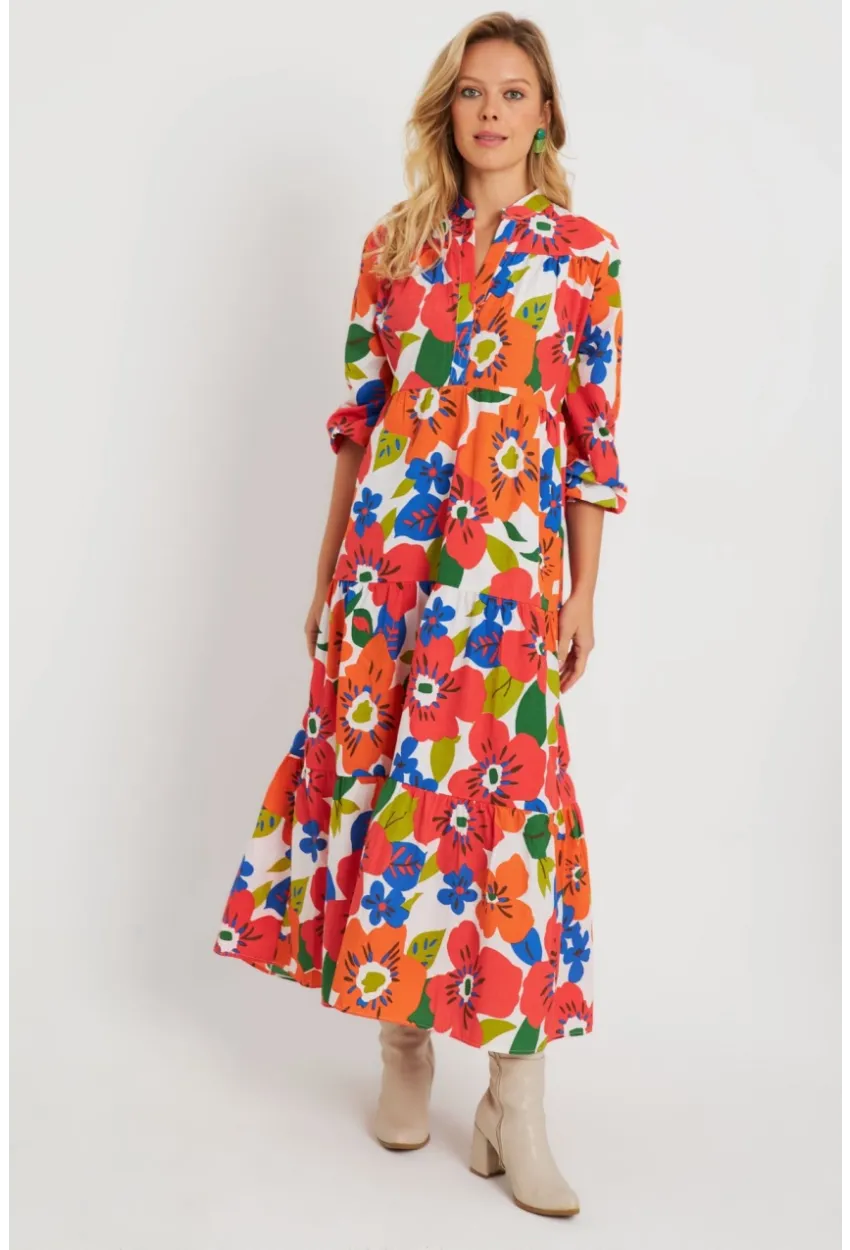 Kadın Desenli Salaş Mini Elbise Turuncu ASH23046