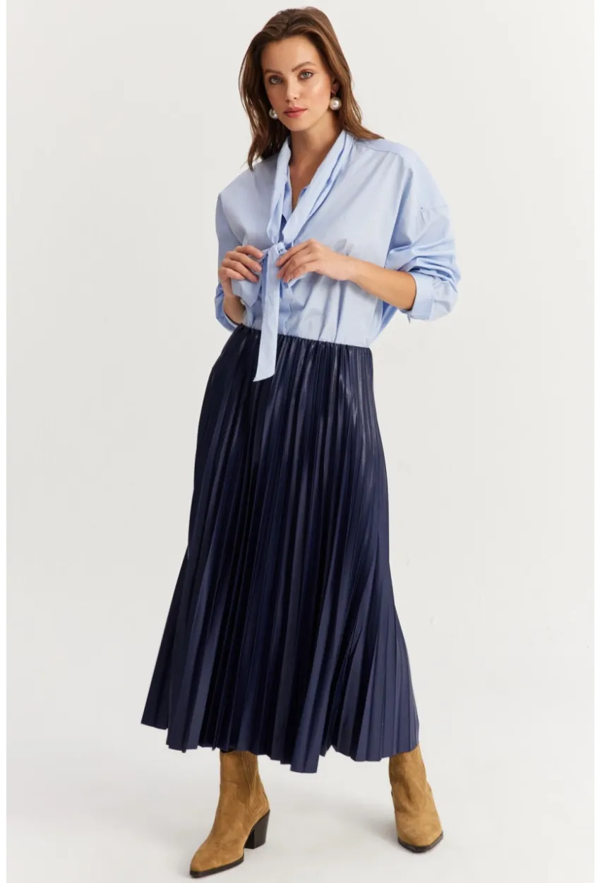 Kadın Eflatun Beli Lastikli Pilise Etek GÇ190