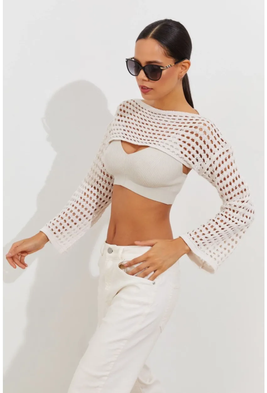 Kadın Ekru Ajurlu Bolero YV115
